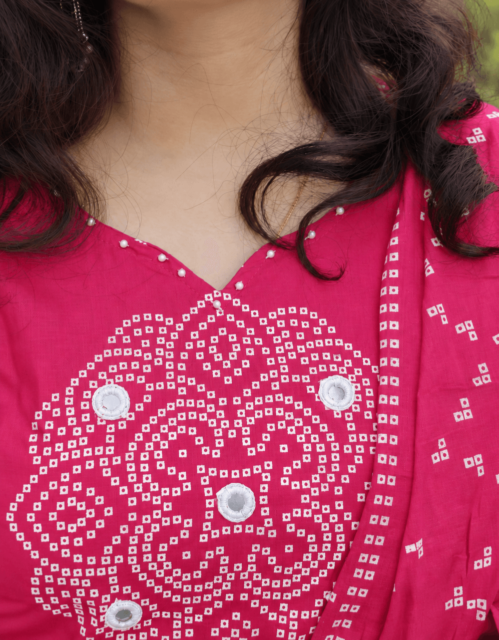 Rani Pink Bandhani Print 3-Piece Mul Mul Cotton Kurta Set — photo 2 of 4