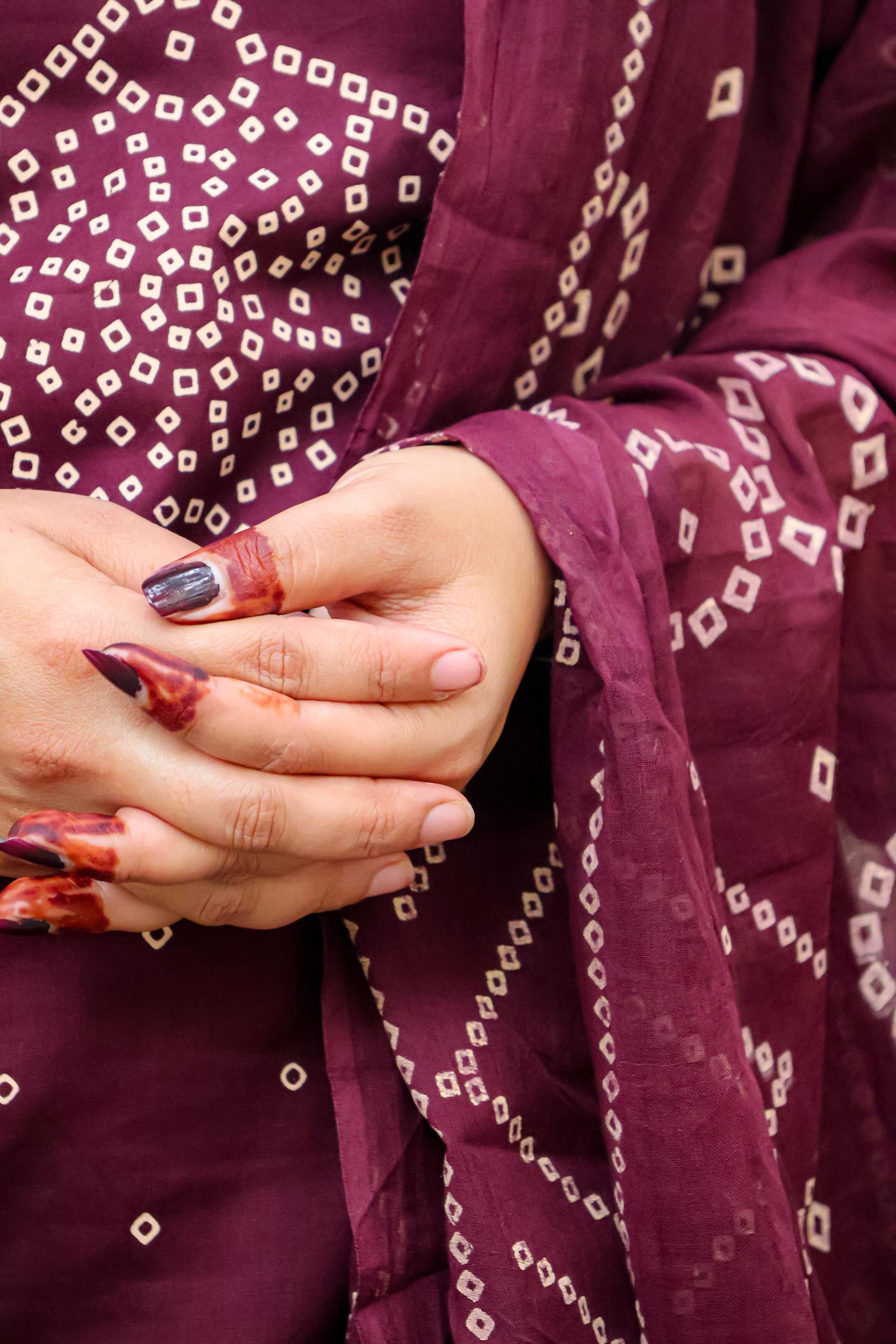 Rich Wine Dabu Cotton Bandhani-Inspired Kurta Set with Dupatta & Palazzo — photo 2 of 6