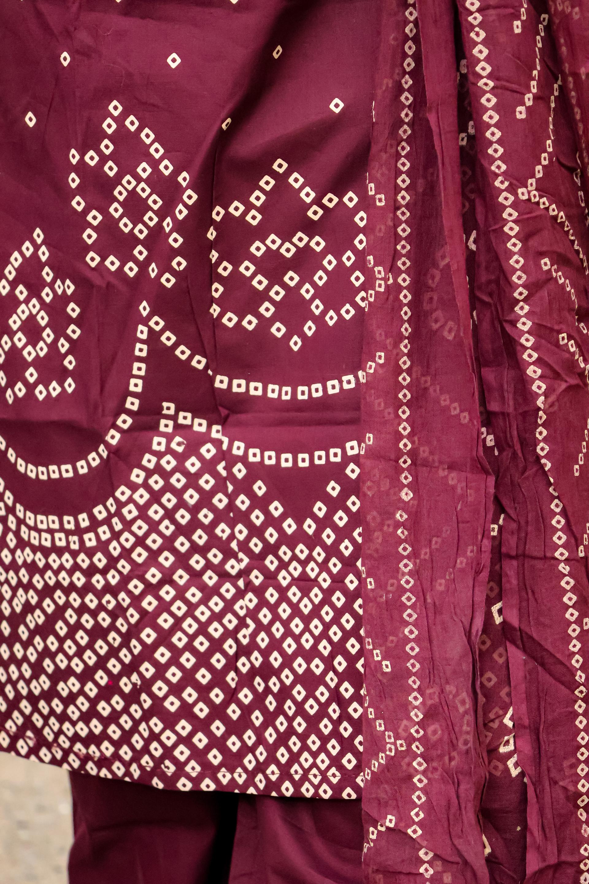 Rich Wine Dabu Cotton Bandhani-Inspired Kurta Set with Dupatta & Palazzo — photo 5 of 6