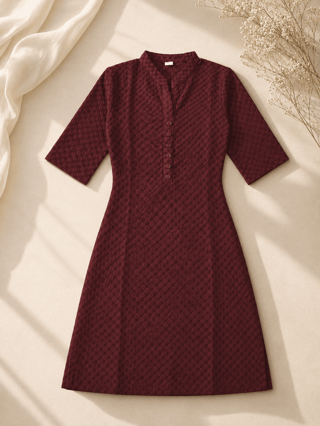 Wine Maroon Textured Chikankari Short Kurti — photo 4 of 4