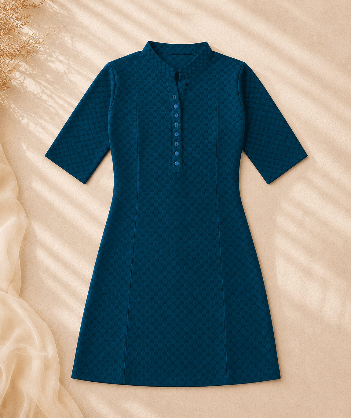 Teal Blue Textured Chikankari Short Kurti — photo 3 of 4