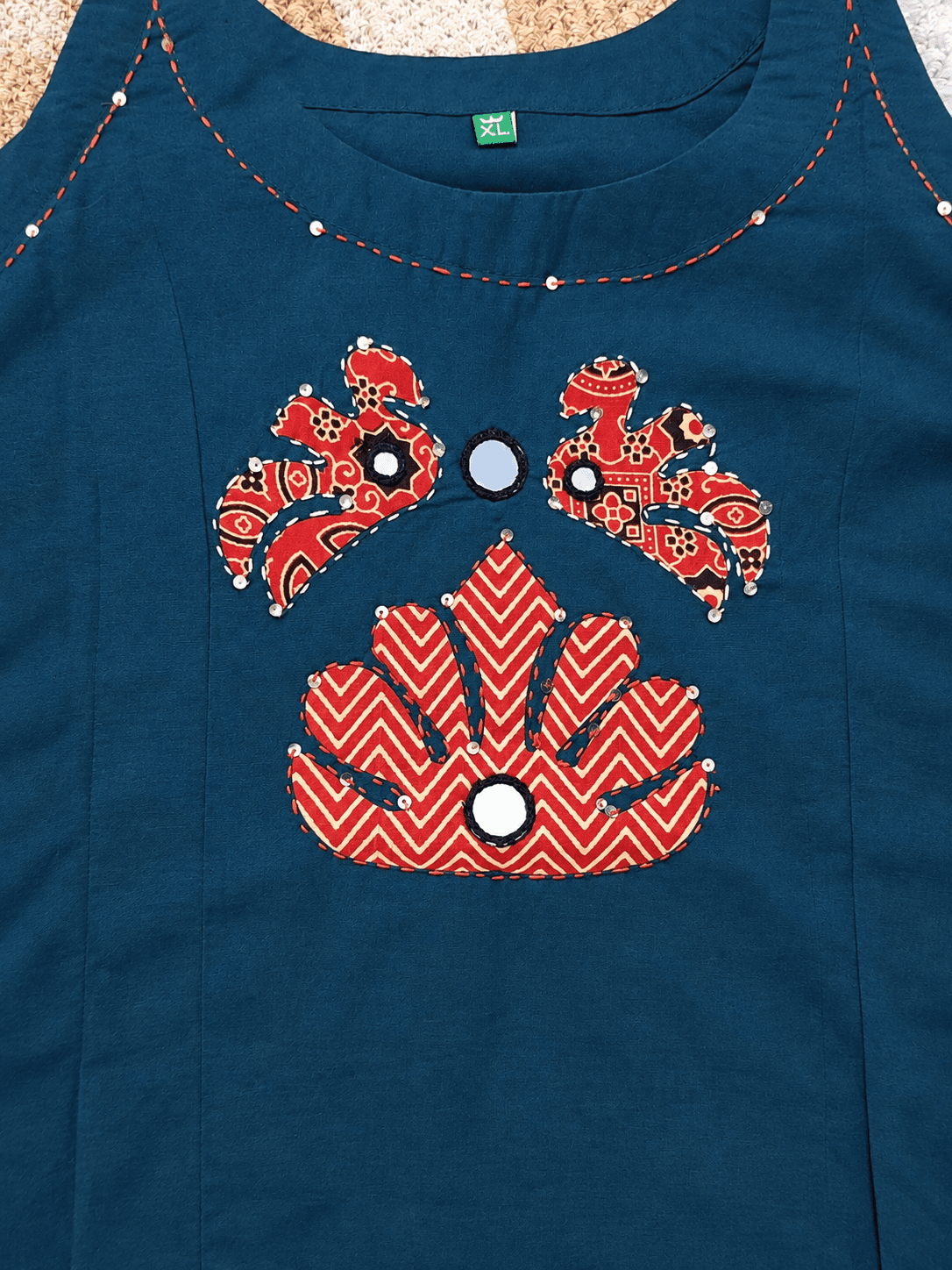 Teal Blue Jaipur Cotton Co-ord Set with Mirror & Appliqué Work — photo 3 of 4