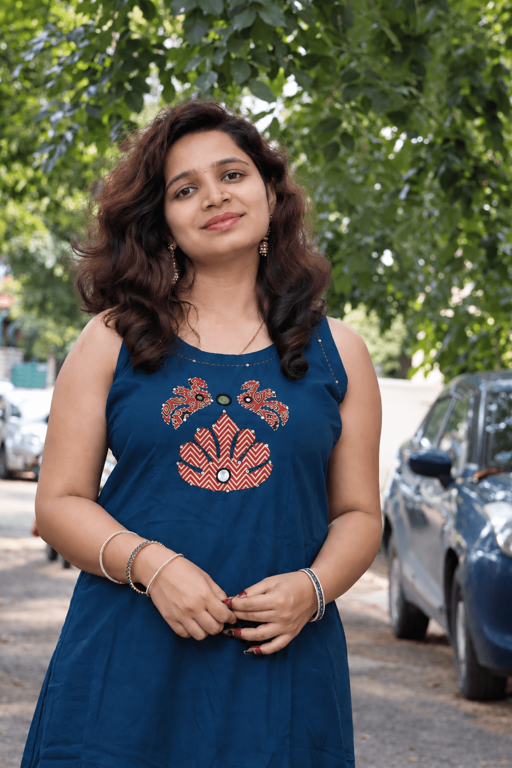 Teal Blue Jaipur Cotton Co-ord Set with Mirror & Appliqué Work
