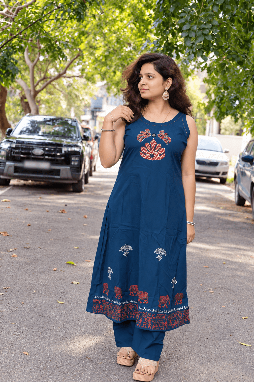 Teal Blue Jaipur Cotton Co-ord Set with Mirror & Appliqué Work — photo 2 of 4