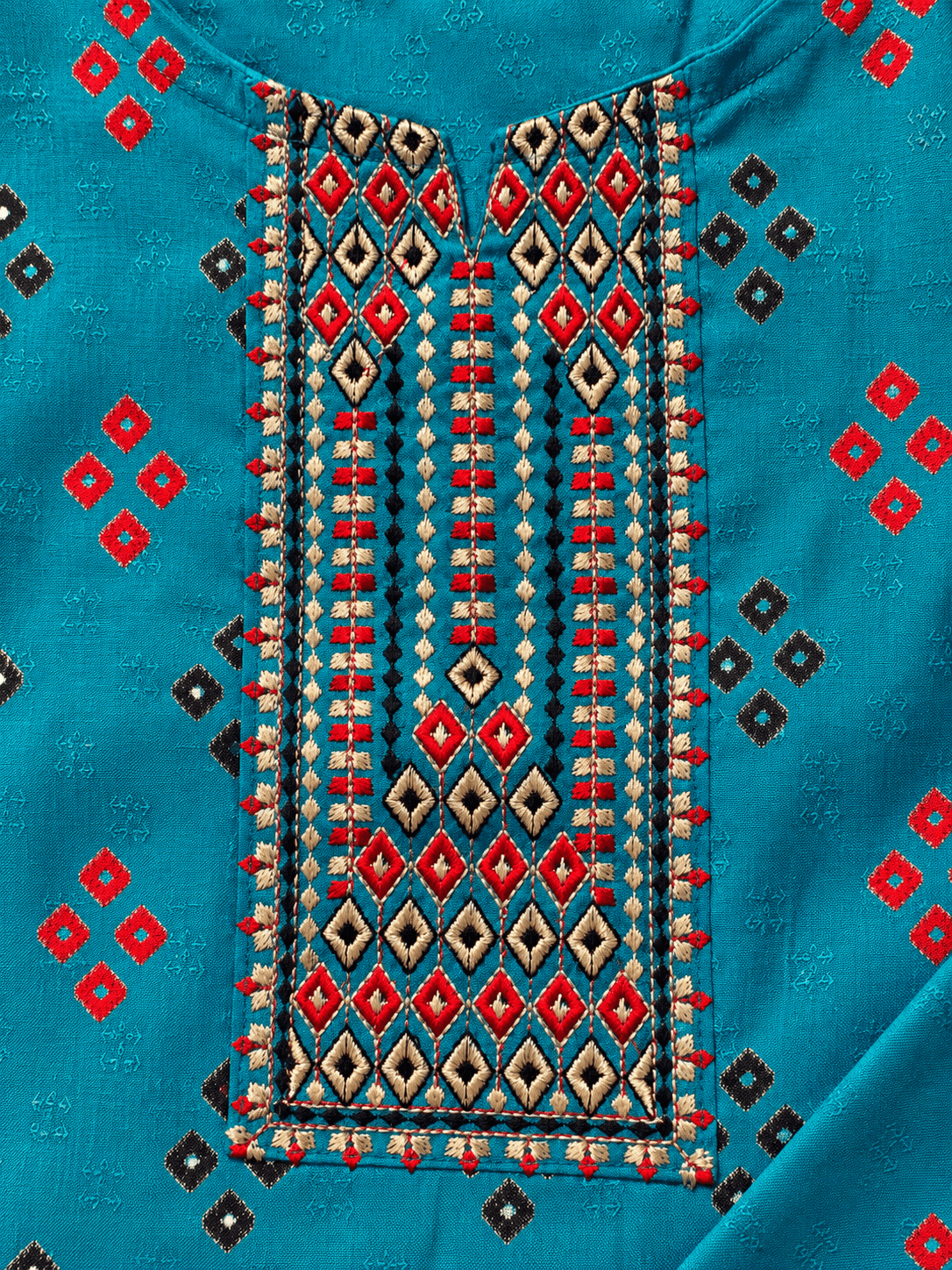 Aavasa Teal Blue Printed Cotton Blend Kurti — photo 2 of 3